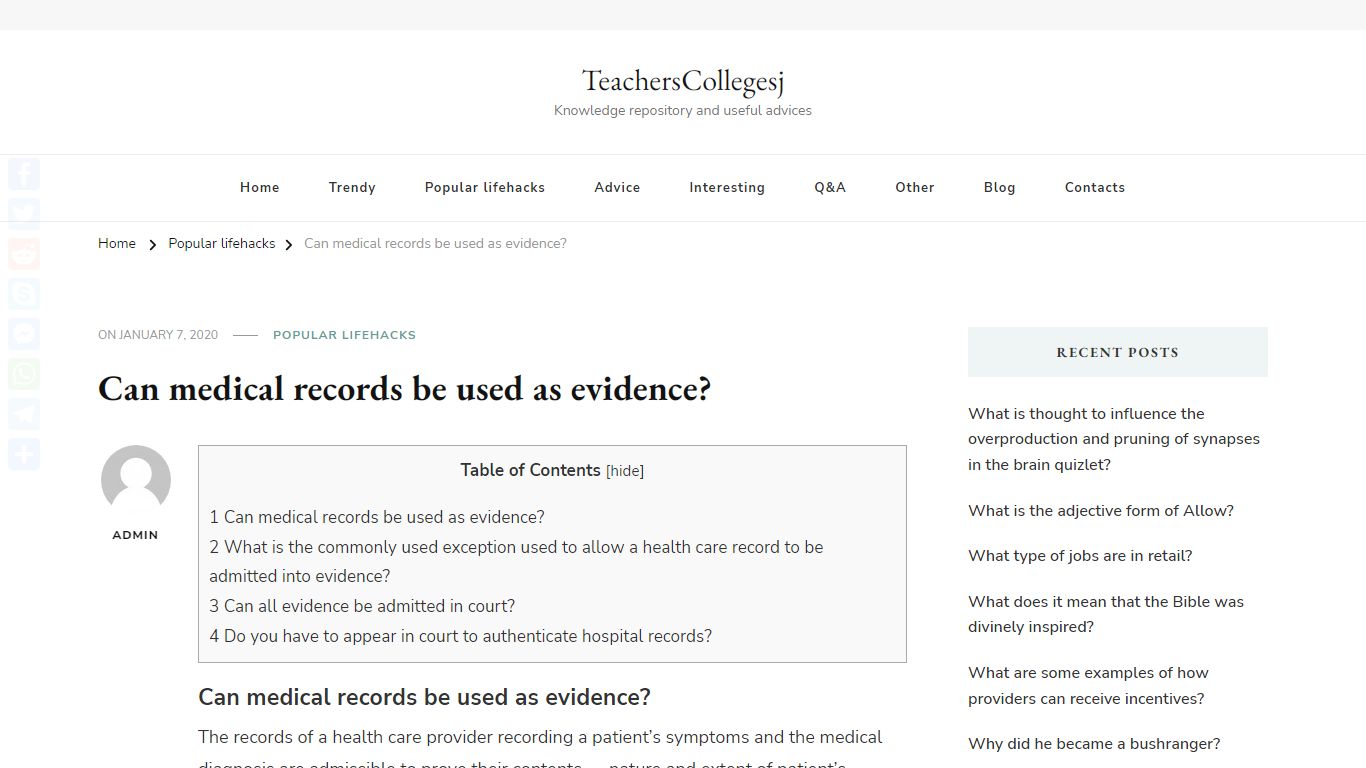 Can medical records be used as evidence? – TeachersCollegesj